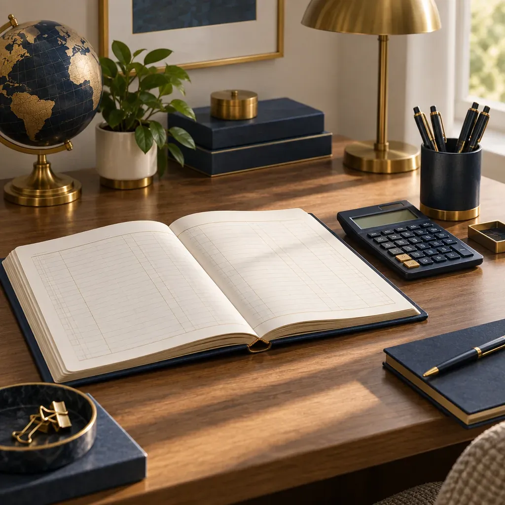 Decorative illustration of a ledger and calculator representing Certified Public Accountants