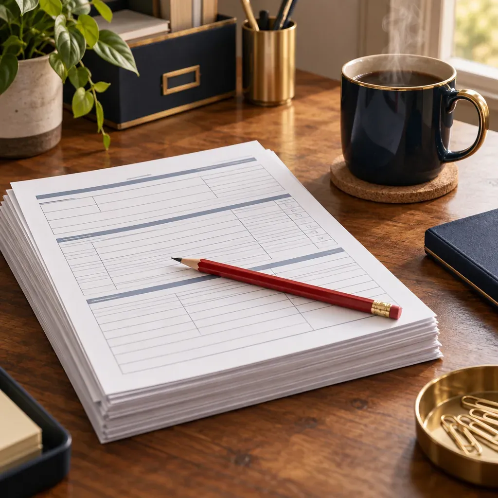 Decorative illustration of a pencil and tax form representing SRTP preparers