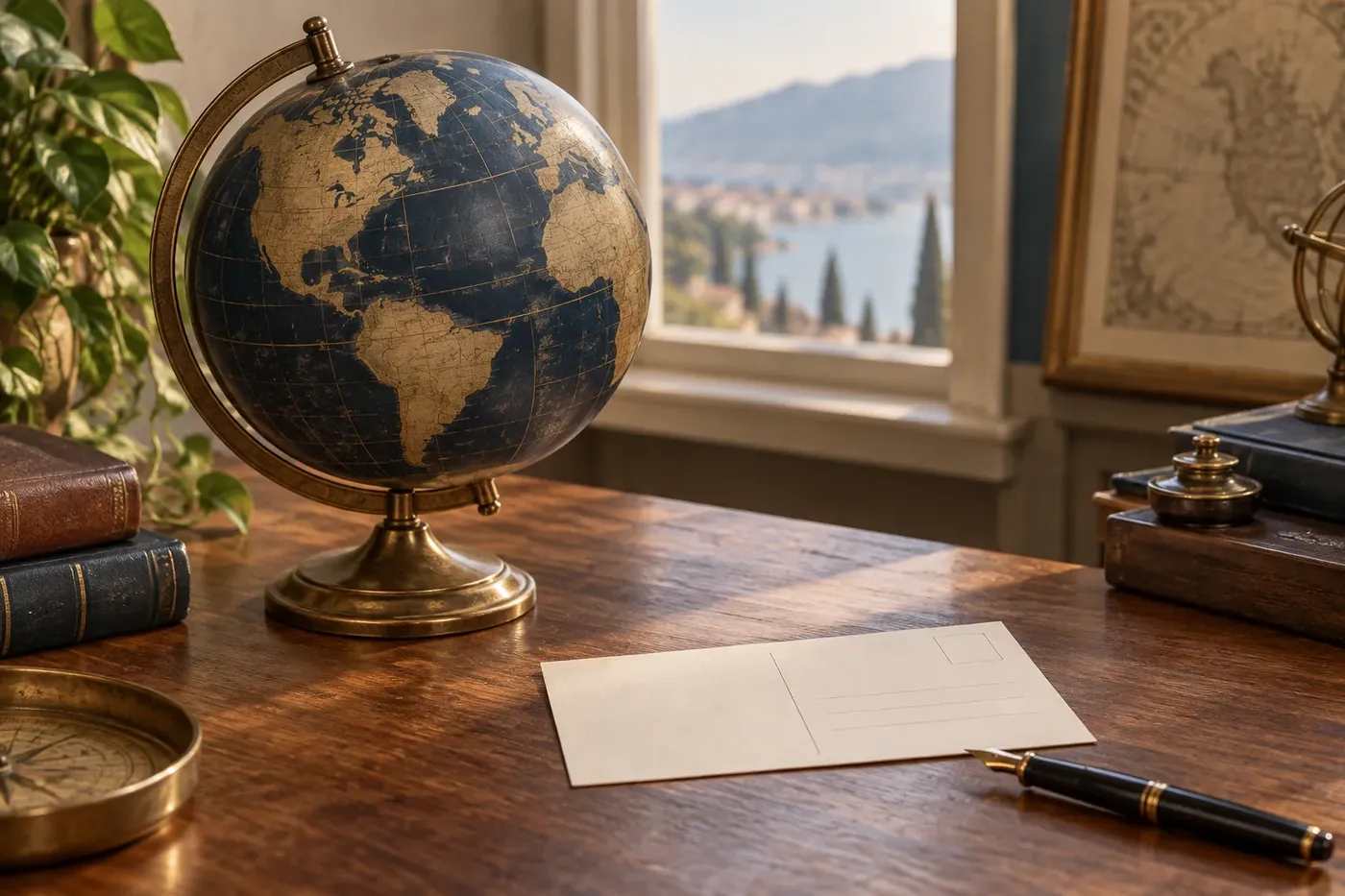 Decorative illustration of a globe and passport representing international tax preparers